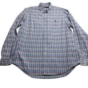 Ralph Lauren Button Down Plaid Shirt Men Sz Large Blue Pony Long Sleeve
